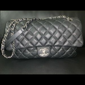 Black Chanel Easy Caviar Flap Jumbo silver chain
